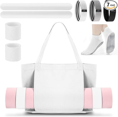 Yoga Bag Set for Women Including Yoga Mat Tote Bag, Booty Resistance Bands, Non Slip Sports Socks Silicone Ties for Pilates Travel Workout Office Home Gym