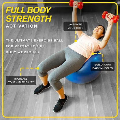 26 Inch Exercise Ball, Yoga Ball for Workout, Balance Stability, Fitness Ball for Office, Home, Gym, Balance Balls with Quick Pump