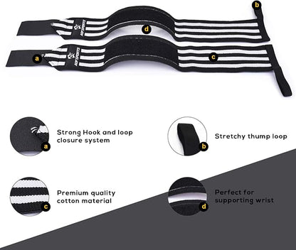 AQF Wrist Wraps for Weightlifting - USPA & IPL Approved 18" Gym Wrist Support with Thumb Loop - Heavy Duty Lifting Wrist Straps for Fitness, Workout, Powerlifting, & Bodybuilding (Pair)