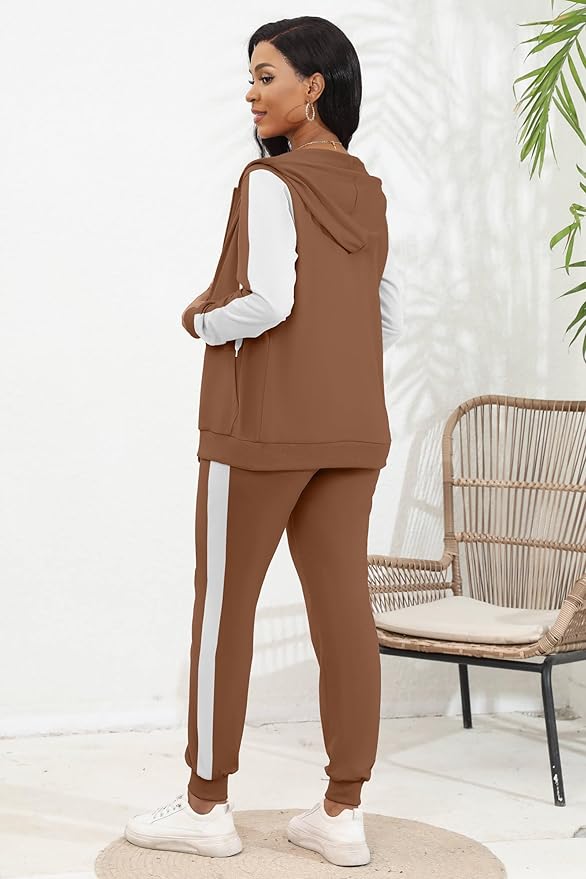 CLOCOR Track Suits for Women Set - Casual 2 Piece Outfits Sweatsuit Pocket Hoodies Long Sleeve with Patchwork Pants Set