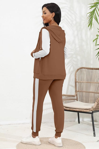 CLOCOR Track Suits for Women Set - Casual 2 Piece Outfits Sweatsuit Pocket Hoodies Long Sleeve with Patchwork Pants Set
