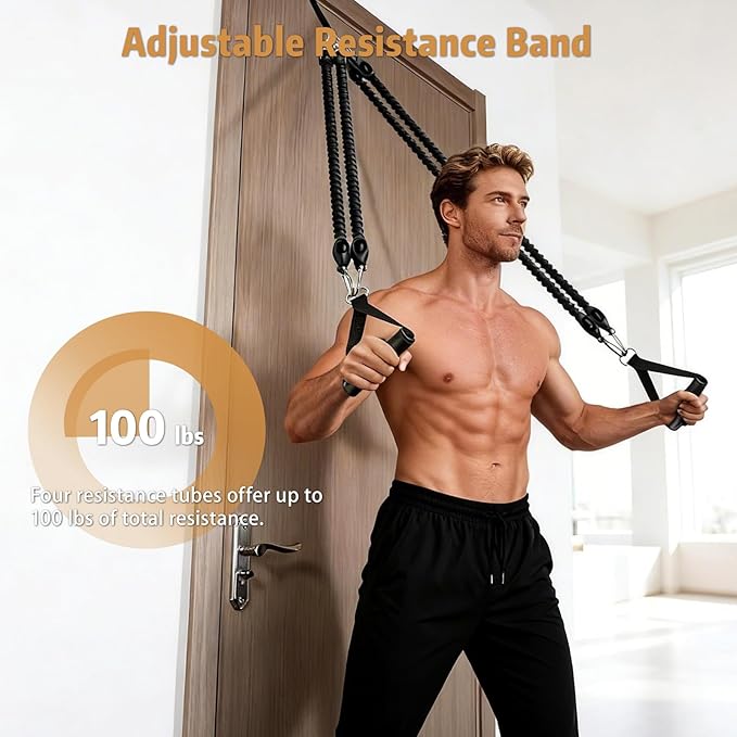 Pedal Resistance Band with Handle, Aturien Adjustable Powerful 4-Tube Elastic Bands for Exercise, Multifunctional Foot Pedal Puller, Home Workout Equipment for Legs Arms Abs