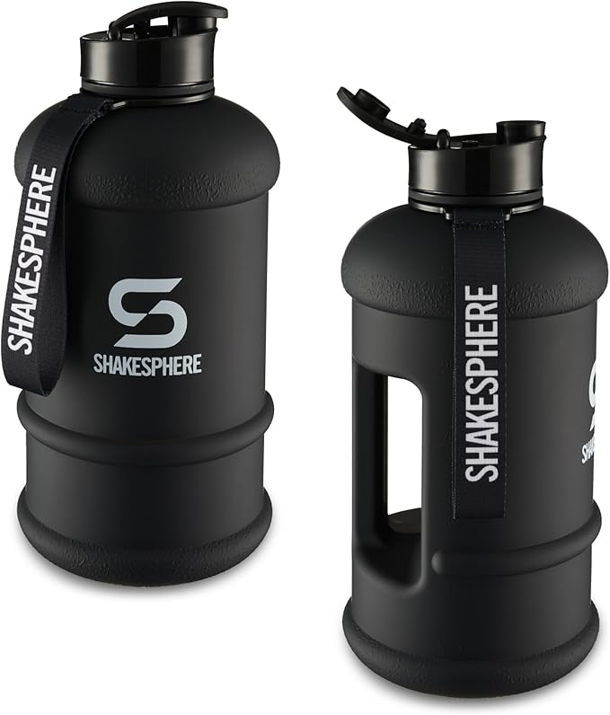 SHAKESPHERE Sports Water Bottle – 1.3L Wide Mouth Water Jug, Leakproof BPA-Free Gym Bottle for Men & Women, Great for Daily Hydration, Training, Travel, Outdoor Activities & Sports – Matte Black