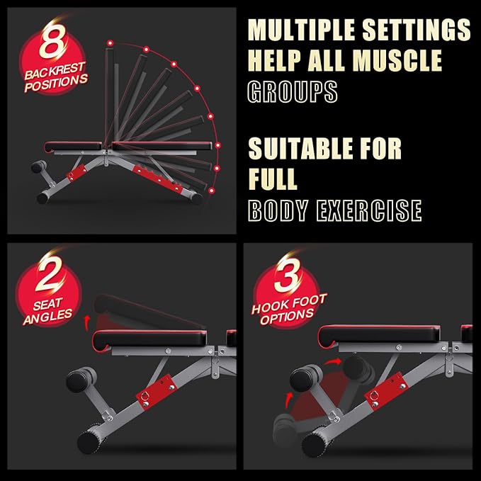 Weight Bench, Adjustable Workout Bench Press Set for Home Gym Strength Training, Easy Assembly Foldable Training Lifting Bench for Small Space Apartment Room, Max Load 750