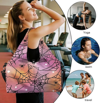 Gym Bag with Yoga Mat Holder Large Tote Bag With Multi Pockets for Women Men Dry Wet Separated Pocket Carryall Yoga Tote Bag for Pilates Travel Workout Office