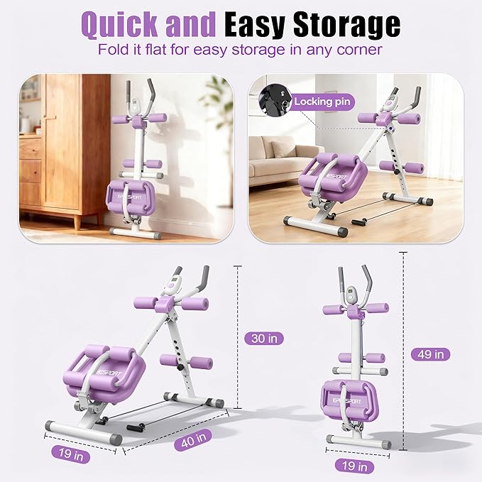 EPHESPORT Multifunctional Ab Machine, Crunch & Sit-Up Core Trainer for Stomach & Ab Workout, Adjustable & Foldable Exercise Equipment, Knee/Back Support, Full Body Workout for Home Gym
