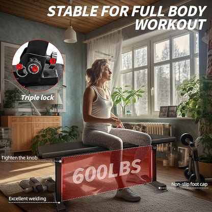 Flat Bench, Flat Weight Workout Exercise Bench Easy,Assembly,Foldaway Bench for Adjustable Dumbbells or an Adjustable Dumbbell Set,Strength Training Bench Press