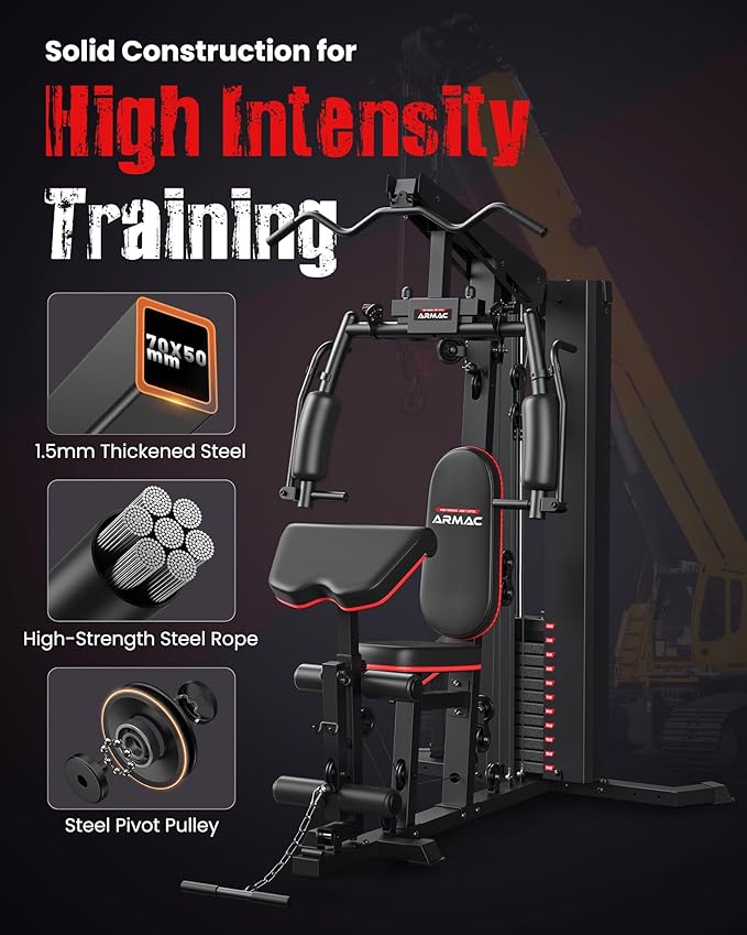 Home Gym, Multifunctional Home Gym Equipment for Leg Press, 150LBS Weight Stack Machine, Workout Station with Pulley System for Full Body Training