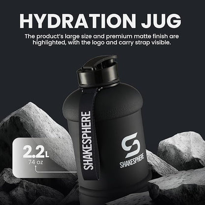 SHAKESPHERE Sports Water Bottle – 2.2L Wide Mouth Water Jug, Leakproof BPA-Free Gym Bottle for Men & Women, Great for Daily Hydration, Training, Travel, Outdoor Activities & Sports – Matte Black