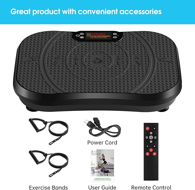 SoftGym Vibration Plate Exercise Machine for Lymphatic Drainage,Power Vibrate Stand Shake Board 450 Lbs Capacity Whole Body Workout Waver with Fitness Resistance Bands Weight Loss Gifts for Women Men