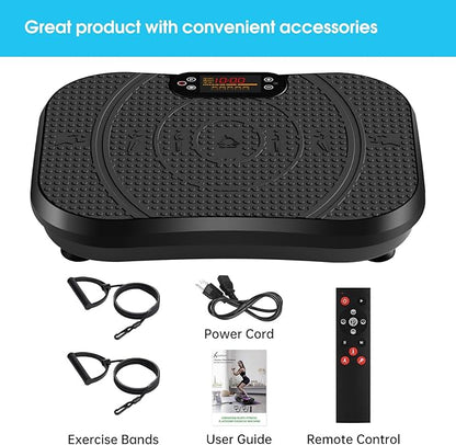 SoftGym Vibration Plate Exercise Machine for Lymphatic Drainage,Power Vibrate Stand Shake Board 450 Lbs Capacity Whole Body Workout Waver with Fitness Resistance Bands Weight Loss Gifts for Women Men