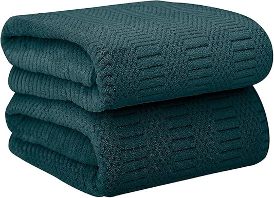 JML Microfier Bath Towels Set of 2, Large Microfier Body Towel for Adult, 30" x 60", Oversized, Soft, Super Absorbent, Fast Drying, Use for Sauna,Gym,Sport, Fitness, Yoga, Diamond Cross Grid Teal