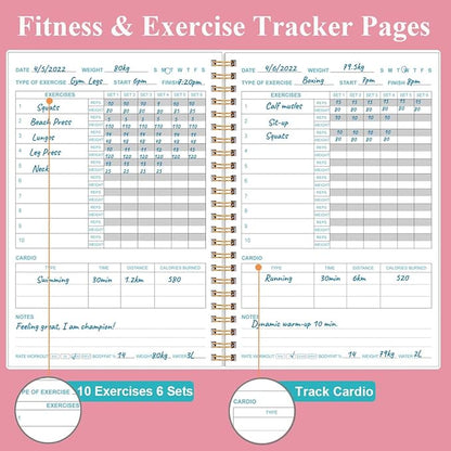 Fitness Journal for Women & Men - A5 Workout Journal/Planner Daily Exercise Log Book to Weight Loss, Gym, Muscle Gain, Bodybuilding Progress - Daily Personal Health & Wellness Tracker, Spiral-Bound, 5.8" x 8.3", Pink