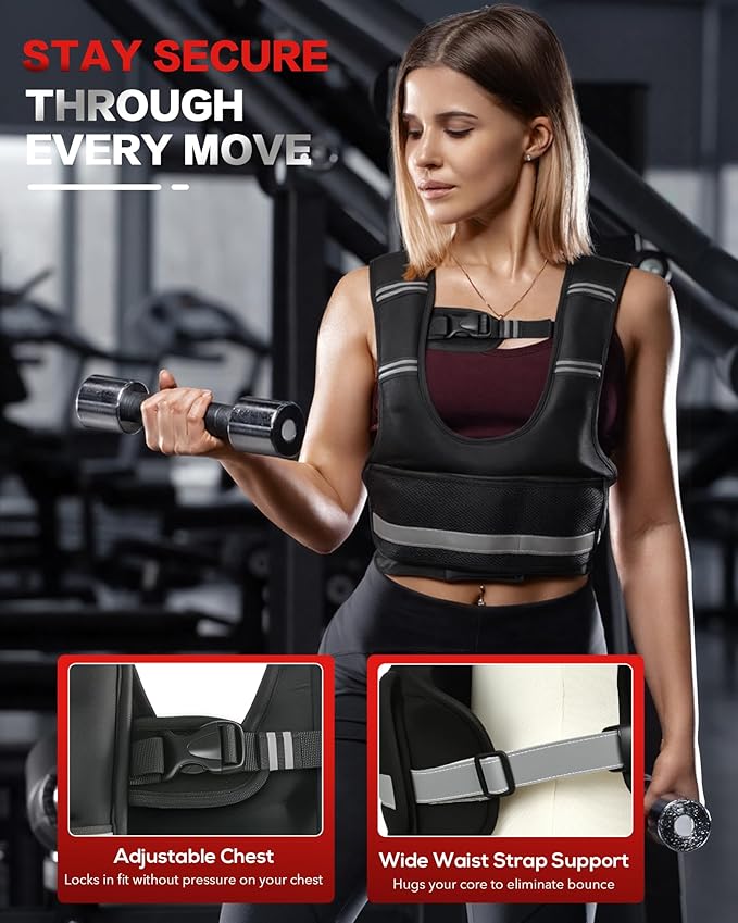 Weighted Vest for Women & Men with U-Shaped Breathable Design, Adjustable Weights 8–18lbs for Walking, Running, Rucking – Strength Training Weighted Vest with Adjustable Straps and Large Phone Pocket