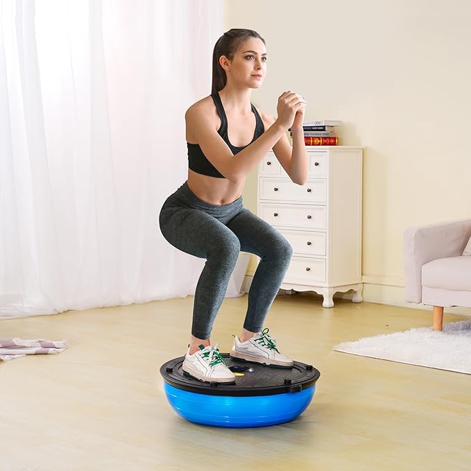 VEVOR Half Exercise Ball Trainer, 23/26 inch Balance Ball Trainer, 1500lbs Capacity Stability Ball, Yoga Ball with Resistance Bands & Foot Pump, Strength Fitness Ball for Home Gym Full Body Workout