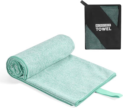 Quick Dry Microfiber Camping Towel Lightweight Large Towels for Travel Body Beach Hot Yoga Mat Gym Swimming Pool (Light Green, 31.5X70 Inch)