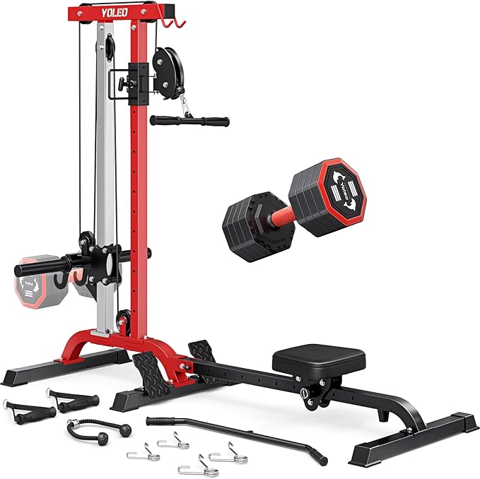 YOLEO Cable Machine Home Gym 2 in 1, Rowing Machine & LAT Pulldown Station with High/Low Pulley, 450 Lbs Loaded, Includes LAT Bar & Tricep Rope