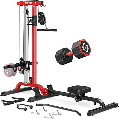 YOLEO Cable Machine Home Gym 2 in 1, Rowing Machine & LAT Pulldown Station with High/Low Pulley, 450 Lbs Loaded, Includes LAT Bar & Tricep Rope