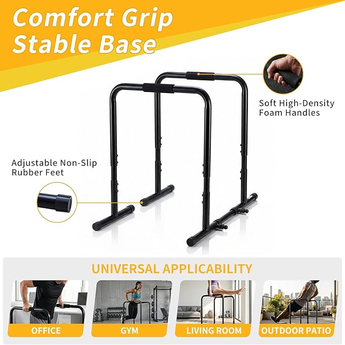 NEWBULIG Dip Bar Station, Adjustable Pull Up Bar for Doorway with Soft High-Density Foam Handles, Heavy Duty Dip Stands for Home, Gym, Patio, Office