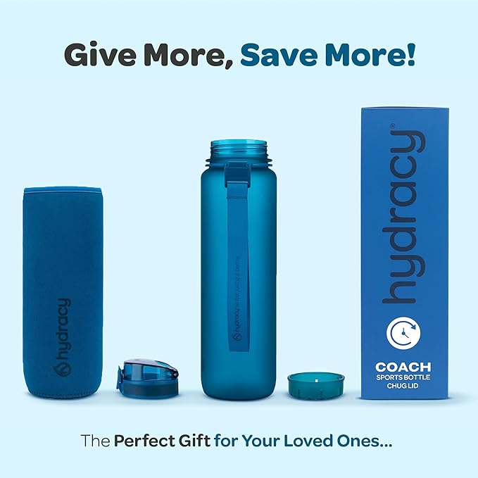 Hydracy Water Bottle with Time Marker -Large BPA Free Water Bottle & No Sweat Sleeve -Leak Proof Gym Bottle with Fruit Infuser Strainer & Times to Drink -Ideal for Fitness Sports & Outdoors