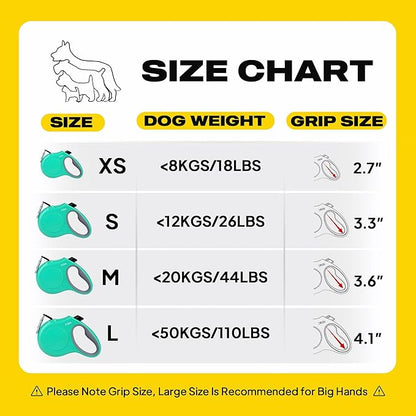Fida Retractable Dog Leash with Dispenser and Poop Bags, 16 ft Pet Walking Leash for Large Dog up to 110 lbs, Anti-Slip Handle, Tangle-Free, Reflective Nylon Tape (L, Teel)