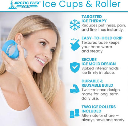 Arctic Flex Ice Roller for Face, Eyes & Neck (2 Pack) - Facial Ice Cube Roller Massager for Skin Care, Eye Bags, Migraine Pain - Reusable Silicone Ice Mold Tool Reduces Puffiness & Enhances Beauty