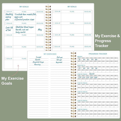 Fitness Journal for Women & Men - A5 Workout Journal/Planner Daily Exercise Log Book to Weight Loss, Gym, Muscle Gain, Bodybuilding Progress - Daily Personal Health & Wellness Tracker, Spiral-Bound, 5.8" x 8.3", Green