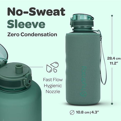 Hydracy Water Bottle with Time Marker -Large BPA Free Water Bottle & No Sweat Sleeve -Leak Proof Gym Bottle with Fruit Infuser Strainer & Times to Drink -Ideal for Fitness Sports & Outdoors