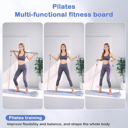 6-in-1 Foldable Pilates Board Reformer Kit, Portable Home Gym Equipment with Resistance Bands, Ab Board, Smart Timer & Phone Holder, Full Body Workout for Women