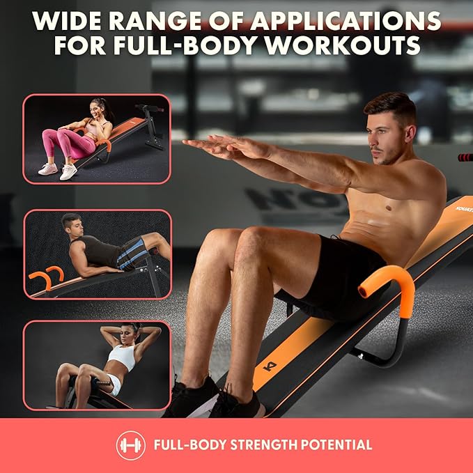 SQUATZ Sit Up Bench For Abs Five Adjustment Levels Decline Bench And Reverse Crunch Handle Ab Bench At Home Workout Equipment and Sit Up Exercise Equipment Up To 6.5 Ft Tall