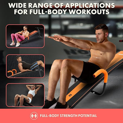 SQUATZ Adjustable Decline Sit-Up Bench for Abs with Handrail, Five Level Abdominal Bench for Core Training, Reverse Crunch Handle, Heavy-Duty Home Gym Sit Up Exercise Equipment for Core Muscles