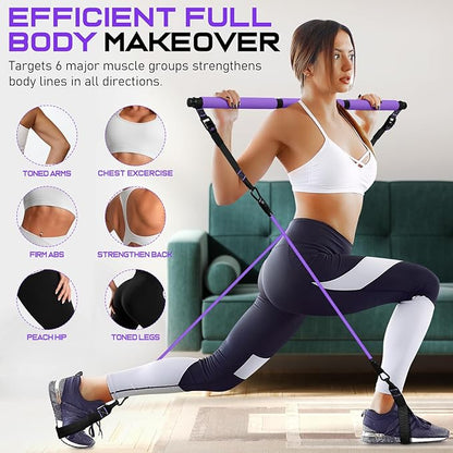 Pilates Bar Kit with Resistance Bands, Multifunctional Pilates Bar for Women & Men with Heavy-Duty Metal Adjustment Buckle, Pilates Home Equipment for Full BodyWorkouts