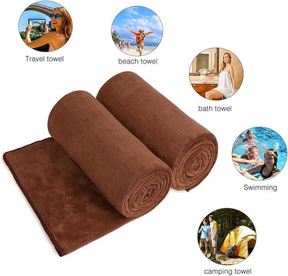 JML Large Bath Towels Set of 2, 30" x 60", Oversized, Soft, Absorbent, Fast Drying Microfiber Bathroom Towel for Sauna, Salon, Hotel, Sport, Fitness, Yoga, Brown