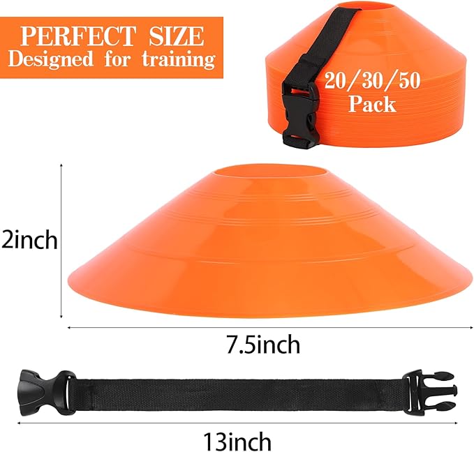 Soccer Cones 15/25/30/50 Pack with Mesh Bag & Strap-Soccer Cones for Sports Training, Football, Basketball,Running Drills-Agility Cones for Indoor and Outdoor Games
