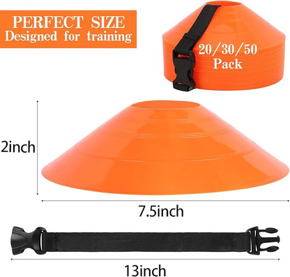 Soccer Cones 15/25/30/50 Pack with Mesh Bag & Strap-Soccer Cones for Sports Training, Football, Basketball,Running Drills-Agility Cones for Indoor and Outdoor Games
