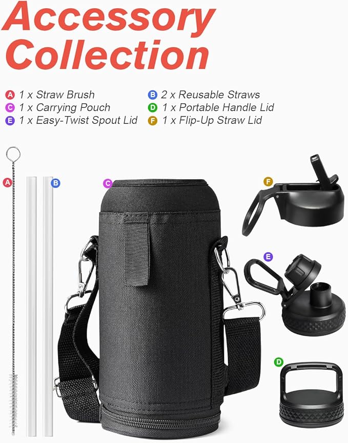Water Bottle 32 oz Insulated with Straw, Coolflask Stainless Steel Metal 3 Lids Water Flask Wide Mouth for Sports or Office, Non-BPA Keep Cold Up to 48 Hrs or Hot Up to 24 Hrs, Ombre Wine/Navy