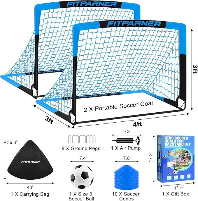 Kids Soccer Goals for Backyard Set - 2 Pack of Portable Pop Up Soccer Nets with Ball,Cones,Complete Training Equipment Kit for Toddler,Youth,Kids Age 3-14,Outdoor Sports Game