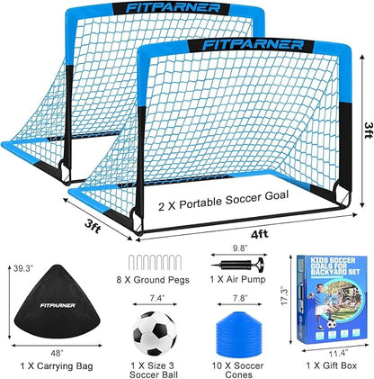 Kids Soccer Goals for Backyard Set - 2 Pack of Portable Pop Up Soccer Nets with Ball,Cones,Complete Training Equipment Kit for Toddler,Youth,Kids Age 3-14,Outdoor Sports Game
