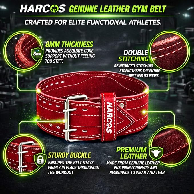 Harcos USPA/IPL Competition Approved 8mm Leather Weightlifting Belt for Men and Women - Heavy Duty Gym Belt for Lifting, Squats, Deadlifts, Powerlifting, Back Support IPF for Fitness Workout