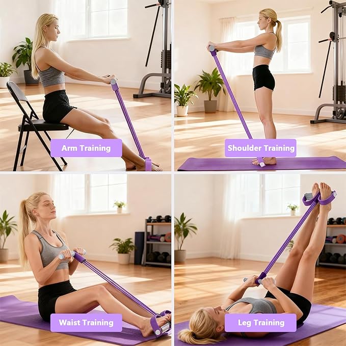 8-Tubes Pedal Resistance Band with Handle, Multifunction Exercise Rope for Working Out, Foot Pedal Resistance Band for Abdomen, Waist, Arm, Leg, Pink