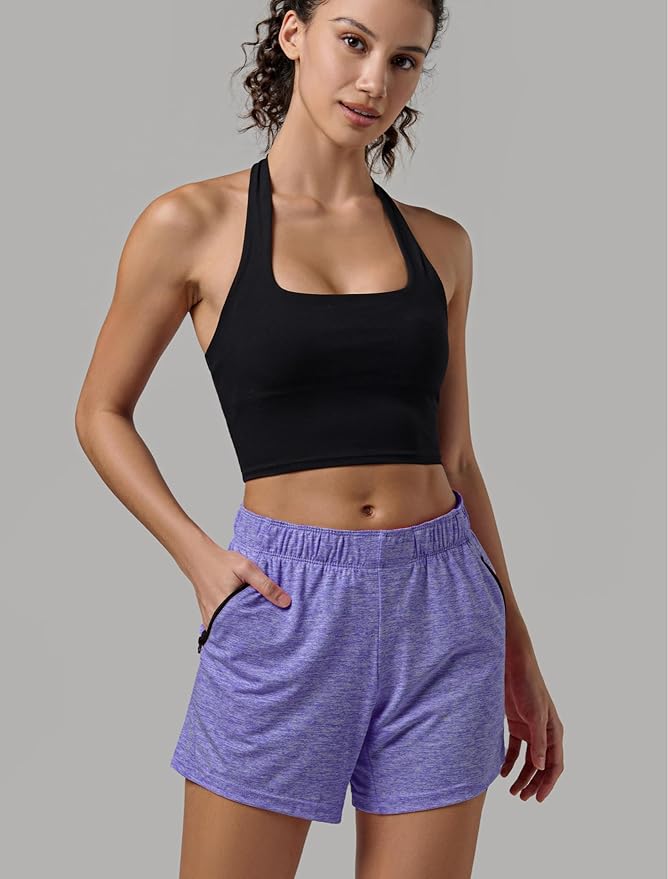 Liberty Imports 1 or 5 Pack Womens Lounge Workout Shorts with Zipper Pockets 5" Inseam Lightweight Athletic Casual Shorts