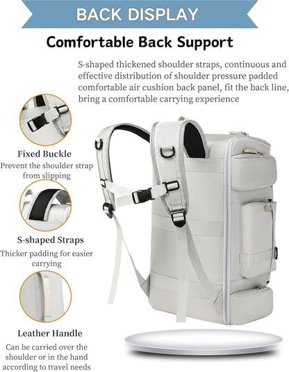Large Travel Duffle Bags Backpack for Men Women, 50L Sports Gym Bag with Wet Pocket, Waterproof Carry On Backpack Weekender Overnight for Workout, Fitness, Outdoor, Business Light Grey