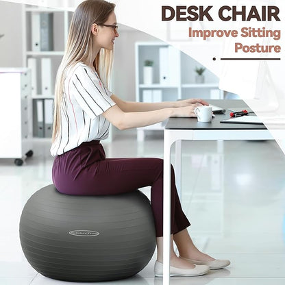 Fitvids Exercise Ball for Fitness, Yoga, Pilates with Quick Pump, Anti-Burst Slip Resistant Balance Ball