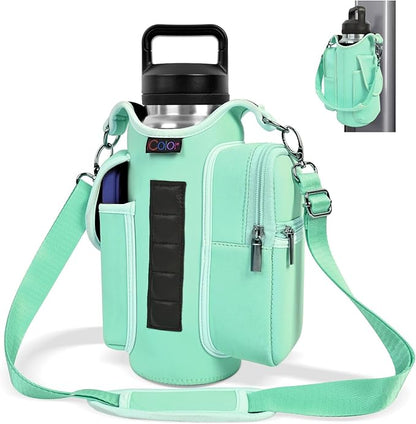 icolor Magnetic Gym Bag Water Bottle Carrier Holder with Phone Pockets & Shoulder Strap,Gym Magnetic Bag 5 Built-in Magnets Gym Accessories Organizer Sling Bottle Bag Pouch Sleeve