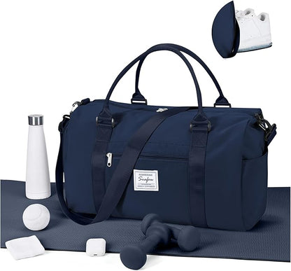 Gym Bag for Women Men with Shoes Compartment,Sports Duffle Bag Personal item travel Duffel Bags Tote Bag Small Carry on Weekender Overnight Bag Workout Dance Bag Hospital Holdalls Dark Blue