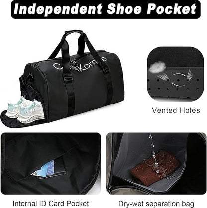Gym Bag for Men Women Waterproof Duffle Bag with Shoes Compartment and Wet Pocket Multipurpose Sports Weekender Bags for Travel, Sports, Fitness and Workout,Black