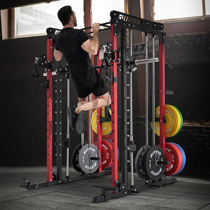 RitFit M1 Pro Smith Machine with Cable Crossover System, Multi-Function Squat Rack Power Cage for Home Gym, Power Rack and Packages