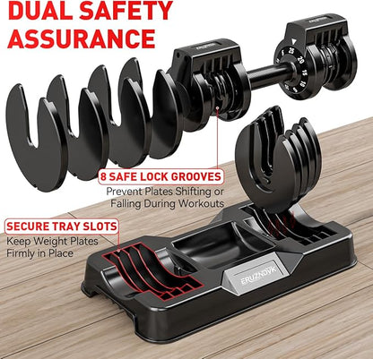 25/55lb Pair Adjustable Dumbbell Set, Adjustable Dumbbells Set of 2, 5 in 1/10 in 1 Free Weights Dumbbells Set with Anti-Slip Texture Handle, Weight Set For Home Gym Suit both Men and Women
