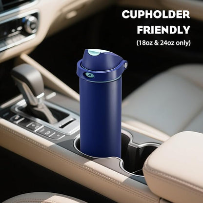 POWCAN 18 oz Insulated Stainless Steel Water Bottle: 2-in-1 Push-Button Spout & Quick-Flip Straw, Leakproof, Cold 24 Hrs, Fits Car Cup Holder, Sports Bottle for Travel, Gym, School Gift (Wit & Wings)