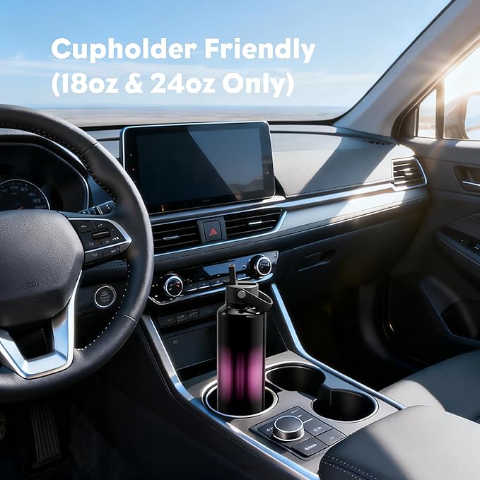 POWCAN 24 oz Insulated Water Bottle: Cold for 24 Hrs, Hot for 10 Hrs, Lightweight, Flex Cap, Stainless Steel Water Bottle with Straw for Travel, Running, Adventure, Fitness, Trekking (Neon Night)